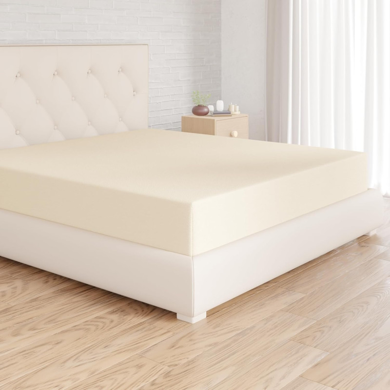 Amazon basics drap housse, 180 x 200 x 30 cm, en polyester microfibre pour matelas épais jusqu'à 30 cm, beige