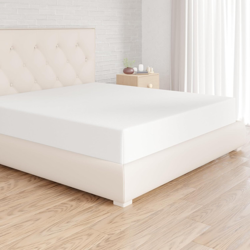 Amazon Basics Drap Housse, 200 x 200 x 30 cm, en Polyester Microfibre pour Matelas Épais jusqu'à 30 cm, Blanc