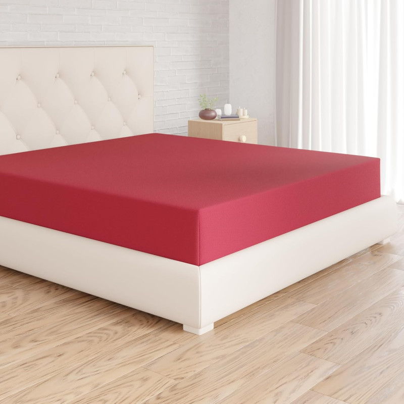 Amazon Basics Drap Housse, 180 x 200 x 30 cm, en Polyester Microfibre pour Matelas Épais jusqu'à 30 cm, Bordeaux