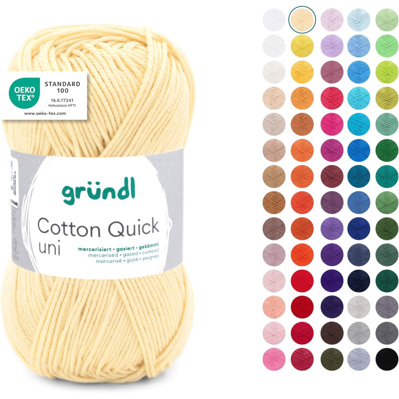 Gründl Laine Cotton Quick uni - laine fine pour crocheter - fil à tricoter – fil à crocheter – brillant et doux pour la peau – 1