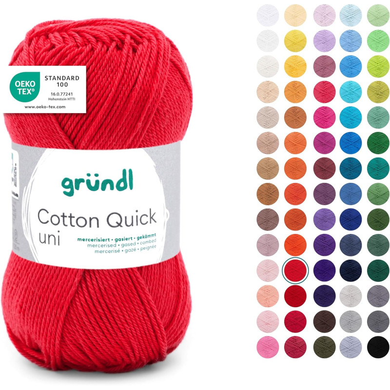 Gründl Laine Cotton Quick uni - laine fine pour crocheter - fil à tricoter – fil à crocheter – brillant et doux pour la peau – 1
