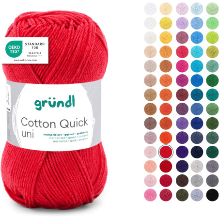 Gründl Laine Cotton Quick uni - laine fine pour crocheter - fil à tricoter – fil à crocheter – brillant et doux pour la peau – 1