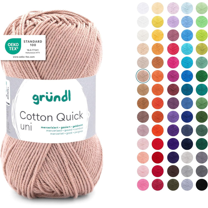 Gründl laine cotton quick uni - laine fine pour crocheter - fil à tricoter – fil à crocheter – brillant et doux pour la peau – 1