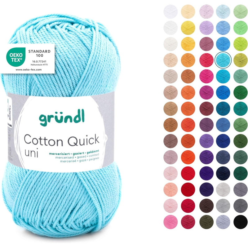 Gründl Laine Cotton Quick uni - laine fine pour crocheter - fil à tricoter – fil à crocheter – brillant et doux pour la peau – 1