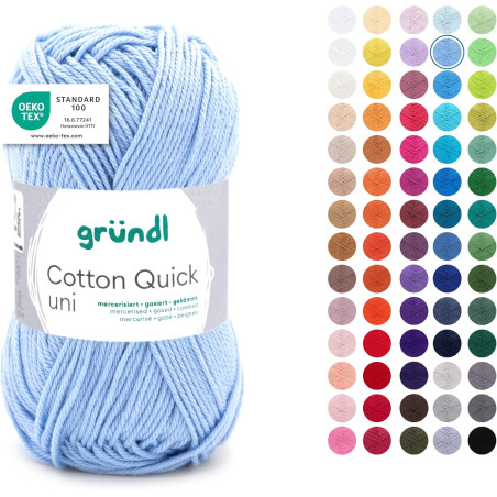 Gründl Laine Cotton Quick uni - laine fine pour crocheter - fil à tricoter – fil à crocheter – brillant et doux pour la peau – 1