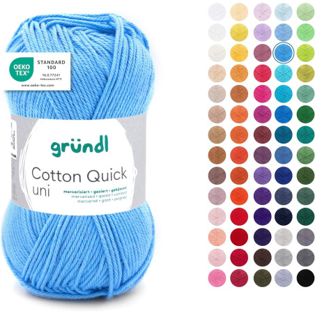Gründl Laine Cotton Quick uni - laine fine pour crocheter - fil à tricoter – fil à crocheter – brillant et doux pour la peau – 1