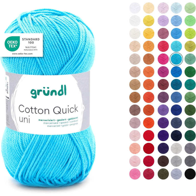 Gründl Laine Cotton Quick uni - laine fine pour crocheter - fil à tricoter – fil à crocheter – brillant et doux pour la peau – 1