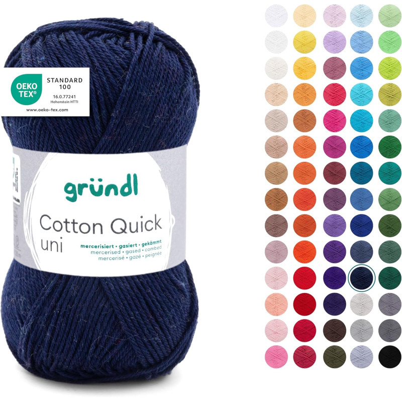 Gründl Laine Cotton Quick uni - laine fine pour crocheter - fil à tricoter – fil à crocheter – brillant et doux pour la peau – 1