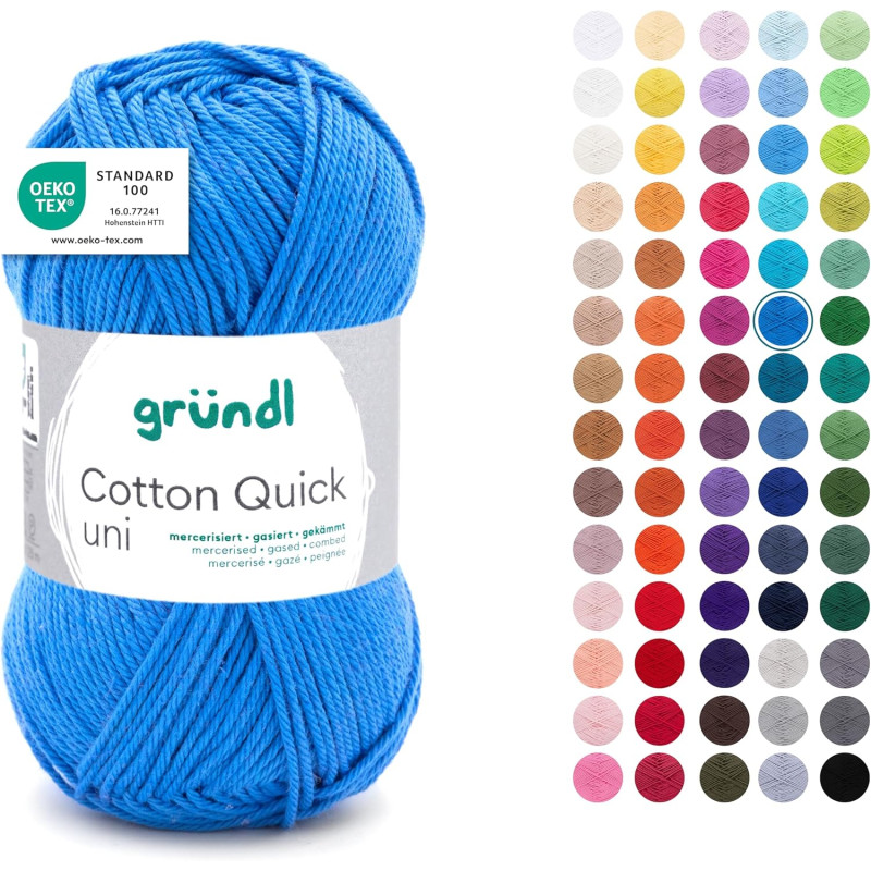 Gründl Laine Cotton Quick uni - laine fine pour crocheter - fil à tricoter – fil à crocheter – brillant et doux pour la peau – 1