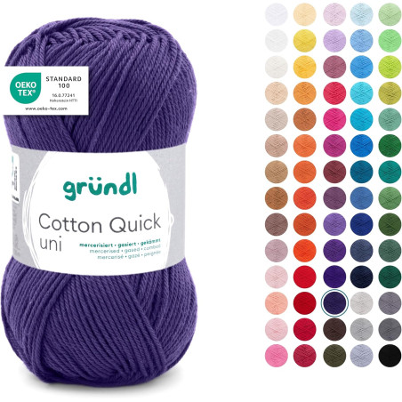 Gründl Laine Cotton Quick uni - laine fine pour crocheter - fil à tricoter – fil à crocheter – brillant et doux pour la peau – 1