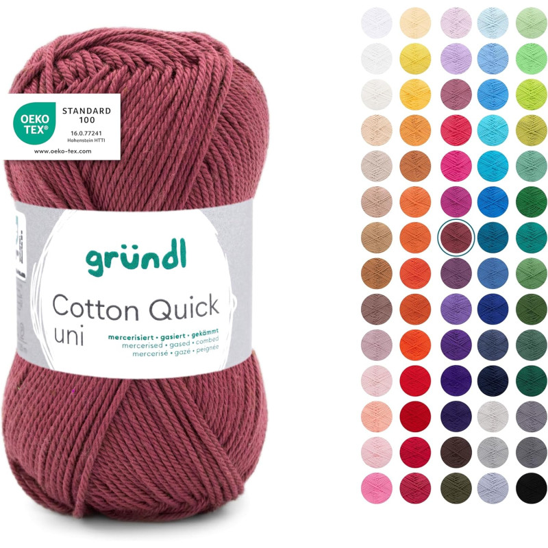 Gründl Laine Cotton Quick uni - laine fine pour crocheter - fil à tricoter – fil à crocheter – brillant et doux pour la peau – 1