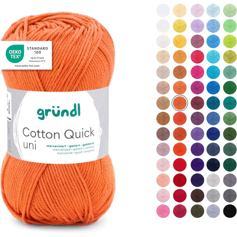 Gründl Laine Cotton Quick uni - laine fine pour crocheter - fil à tricoter – fil à crocheter – brillant et doux pour la peau – 1