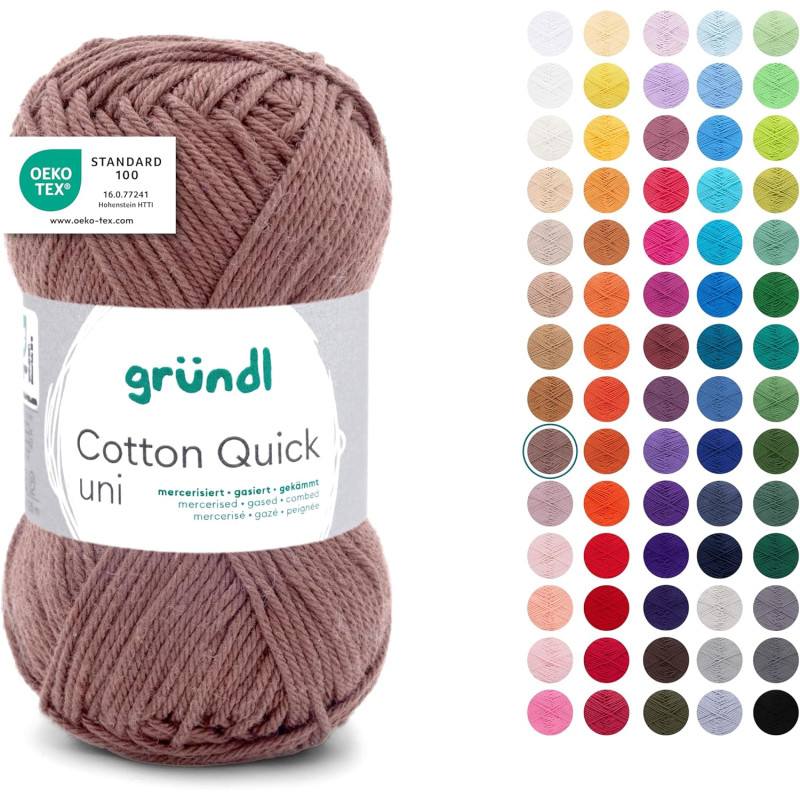 Gründl Laine Cotton Quick uni - laine fine pour crocheter - fil à tricoter – fil à crocheter – brillant et doux pour la peau – 1