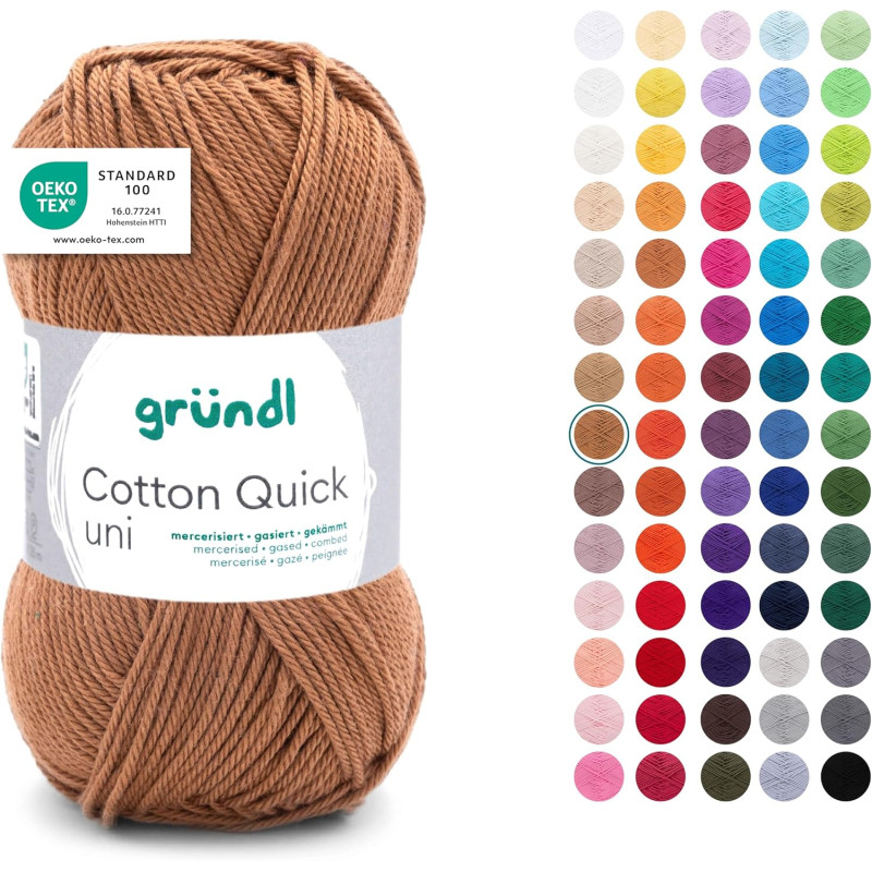 Gründl Laine Cotton Quick uni - laine fine pour crocheter - fil à tricoter – fil à crocheter – brillant et doux pour la peau – 1
