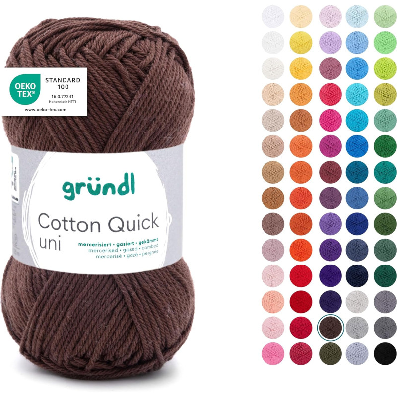 Gründl Laine Cotton Quick uni - laine fine pour crocheter - fil à tricoter – fil à crocheter – brillant et doux pour la peau – 1