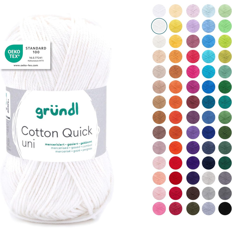 Gründl Laine Cotton Quick uni - laine fine pour crocheter - fil à tricoter – fil à crocheter – brillant et doux pour la peau – 1