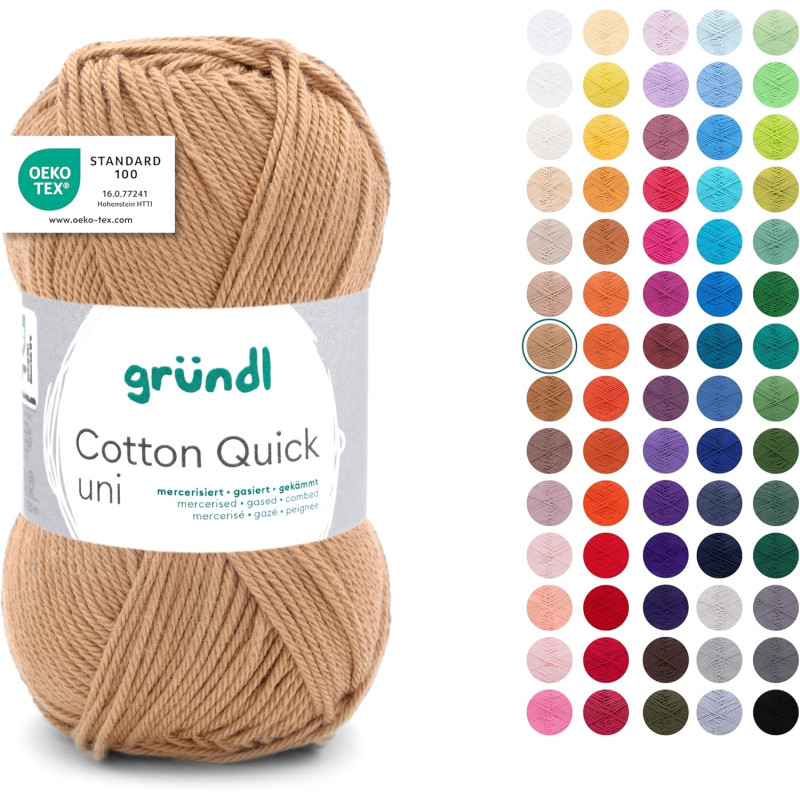 Gründl Laine Cotton Quick uni - laine fine pour crocheter - fil à tricoter – fil à crocheter – brillant et doux pour la peau – 1