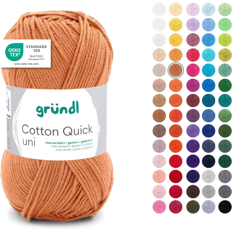 Gründl Laine Cotton Quick uni - laine fine pour crocheter - fil à tricoter – fil à crocheter – brillant et doux pour la peau – 1