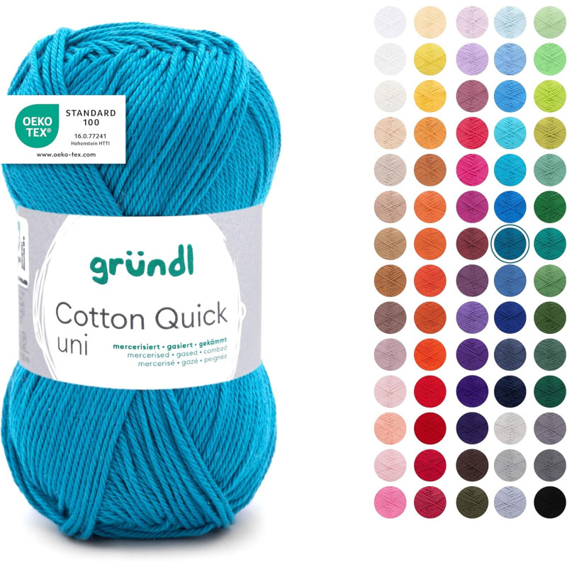 Gründl Laine Cotton Quick uni - laine fine pour crocheter - fil à tricoter – fil à crocheter – brillant et doux pour la peau – 1