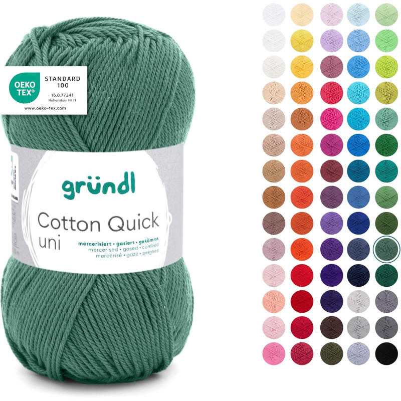Gründl Laine Cotton Quick uni - laine fine pour crocheter - fil à tricoter – fil à crocheter – brillant et doux pour la peau – 1