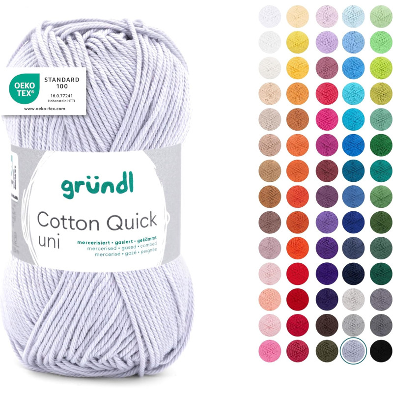 Gründl Laine Cotton Quick uni - laine fine pour crocheter - fil à tricoter – fil à crocheter – brillant et doux pour la peau – 1