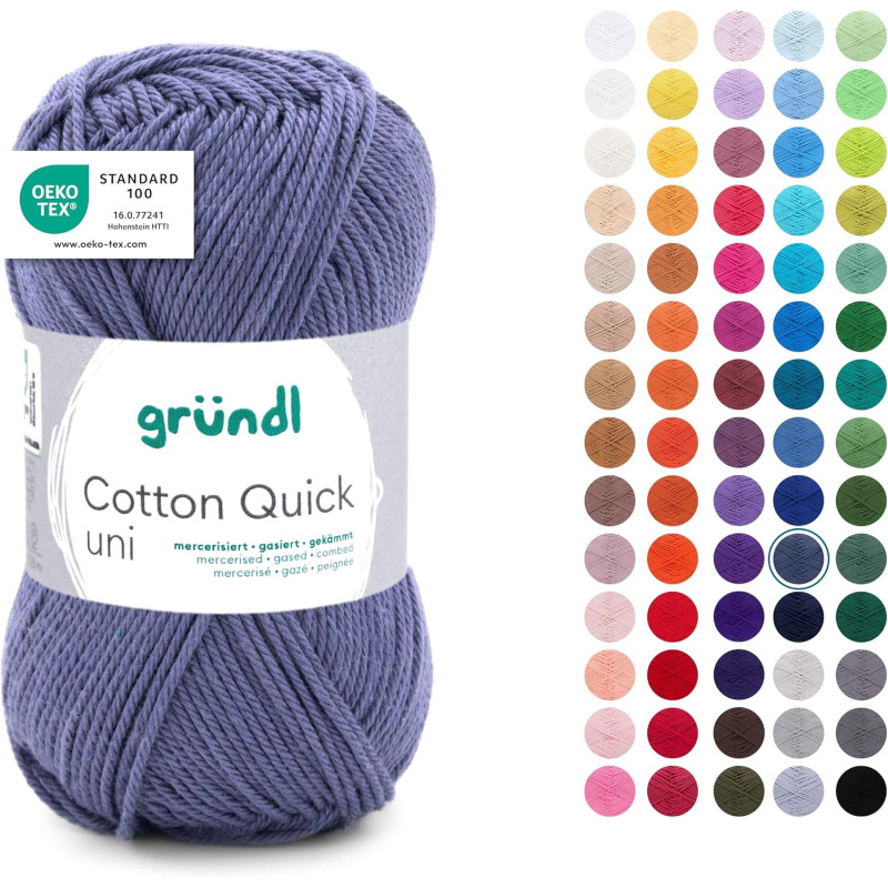 Gründl Laine Cotton Quick uni - laine fine pour crocheter - fil à tricoter – fil à crocheter – brillant et doux pour la peau – 1