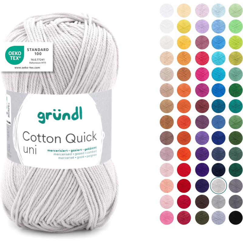 Gründl Laine Cotton Quick uni - laine fine pour crocheter - fil à tricoter – fil à crocheter – brillant et doux pour la peau – 1