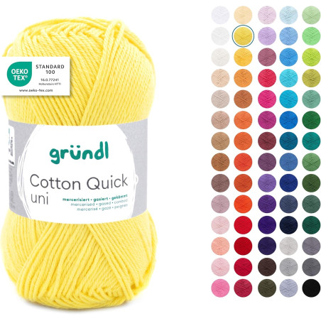 Gründl Laine Cotton Quick uni - laine fine pour crocheter - fil à tricoter – fil à crocheter – brillant et doux pour la peau – 1