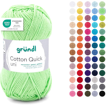 Gründl Laine Cotton Quick uni - laine fine pour crocheter - fil à tricoter – fil à crocheter – brillant et doux pour la peau – 1