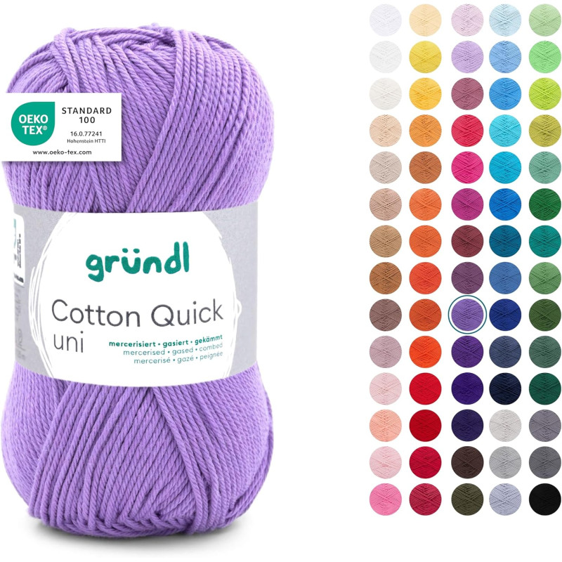 Gründl Laine Cotton Quick uni - laine fine pour crocheter - fil à tricoter – fil à crocheter – brillant et doux pour la peau – 1