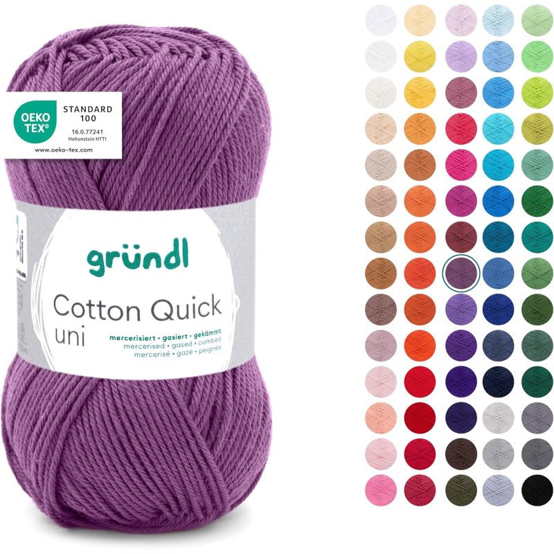 Gründl Laine Cotton Quick uni - laine fine pour crocheter - fil à tricoter – fil à crocheter – brillant et doux pour la peau – 1