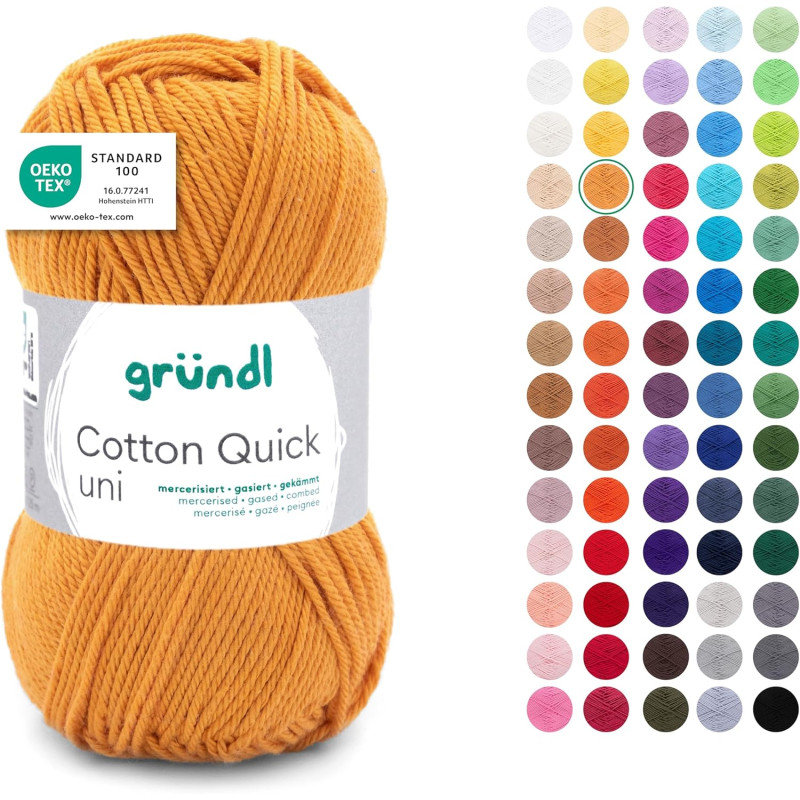 Gründl Laine Cotton Quick uni - laine fine pour crocheter - fil à tricoter – fil à crocheter – brillant et doux pour la peau – 1