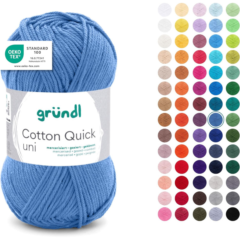 Gründl Laine Cotton Quick uni - laine fine pour crocheter - fil à tricoter – fil à crocheter – brillant et doux pour la peau – 1