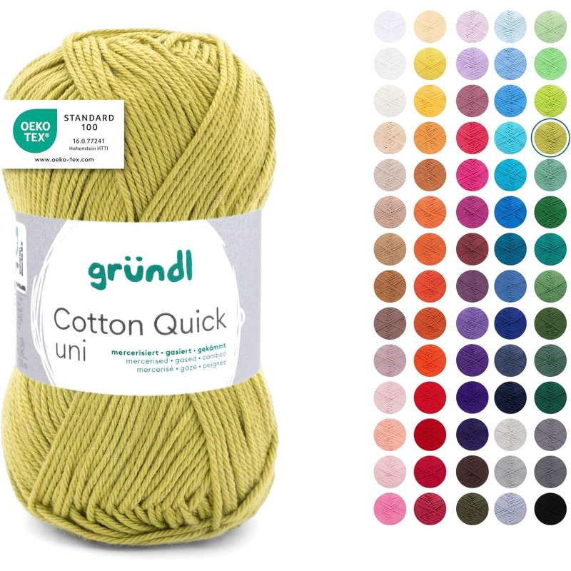 Gründl Laine Cotton Quick uni - laine fine pour crocheter - fil à tricoter – fil à crocheter – brillant et doux pour la peau – 1