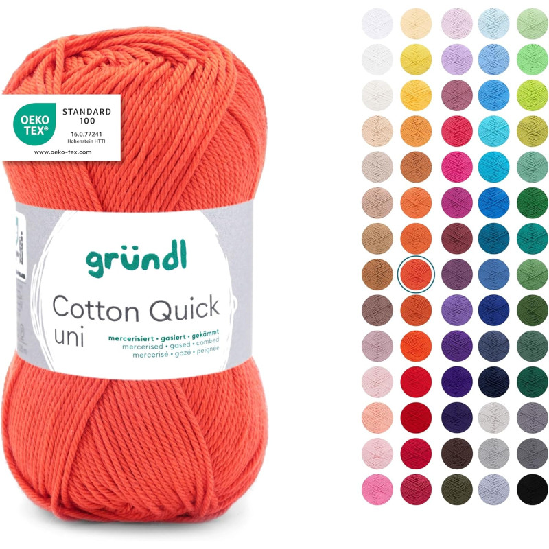 Gründl laine cotton quick uni - laine fine pour crocheter - fil à tricoter – fil à crocheter – brillant et doux pour la peau – 1