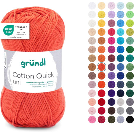 Gründl laine cotton quick uni - laine fine pour crocheter - fil à tricoter – fil à crocheter – brillant et doux pour la peau – 1