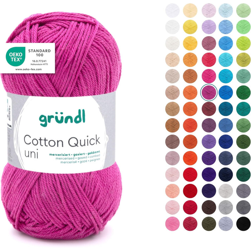 Gründl Laine Cotton Quick uni - laine fine pour crocheter - fil à tricoter – fil à crocheter – brillant et doux pour la peau – 1