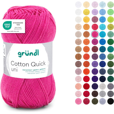Gründl laine cotton quick uni - laine fine pour crocheter - fil à tricoter – fil à crocheter – brillant et doux pour la peau – 1