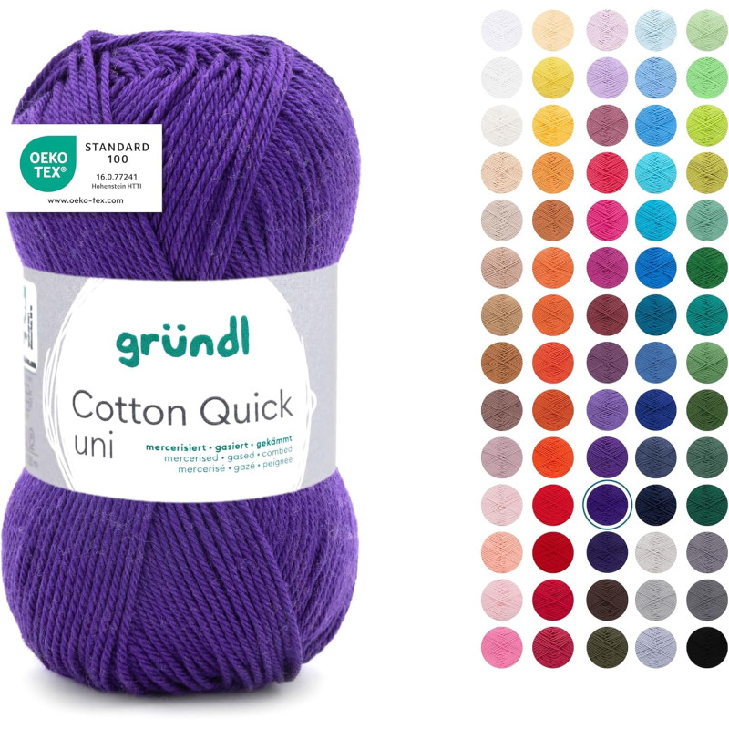 Gründl Laine Cotton Quick uni - laine fine pour crocheter - fil à tricoter – fil à crocheter – brillant et doux pour la peau – 1