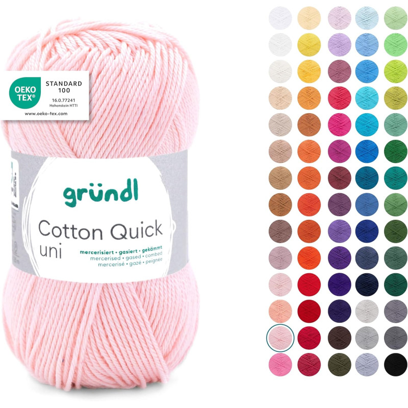 Gründl Laine Cotton Quick uni - laine fine pour crocheter - fil à tricoter – fil à crocheter – brillant et doux pour la peau – 1