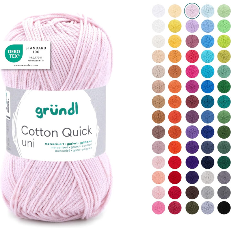 Gründl Laine Cotton Quick uni - laine fine pour crocheter - fil à tricoter – fil à crocheter – brillant et doux pour la peau – 1