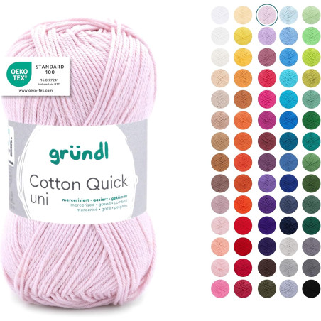 Gründl Laine Cotton Quick uni - laine fine pour crocheter - fil à tricoter – fil à crocheter – brillant et doux pour la peau – 1