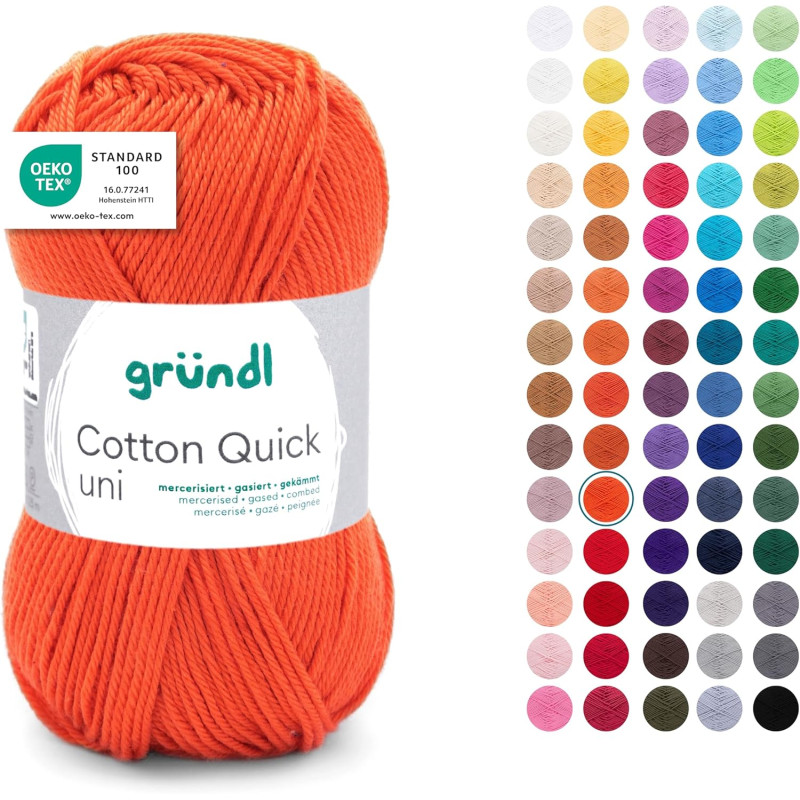 Gründl Laine Cotton Quick uni - laine fine pour crocheter - fil à tricoter – fil à crocheter – brillant et doux pour la peau – 1
