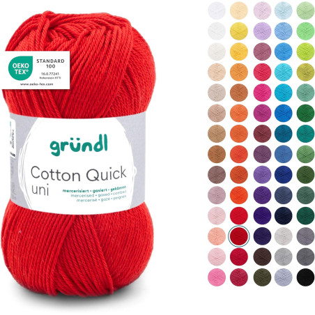 Gründl Laine Cotton Quick uni - laine fine pour crocheter - fil à tricoter – fil à crocheter – brillant et doux pour la peau – 1