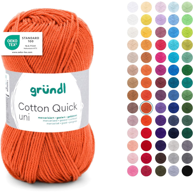 Gründl Laine Cotton Quick uni - laine fine pour crocheter - fil à tricoter – fil à crocheter – brillant et doux pour la peau – 1