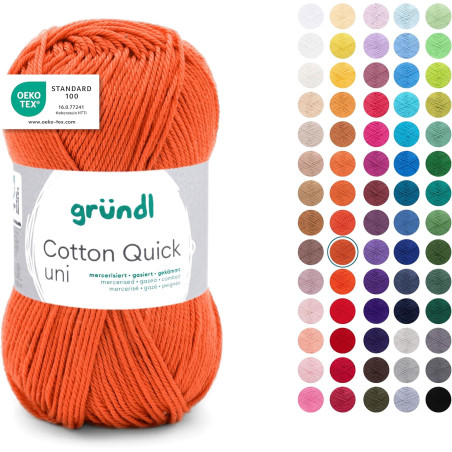 Gründl Laine Cotton Quick uni - laine fine pour crocheter - fil à tricoter – fil à crocheter – brillant et doux pour la peau – 1