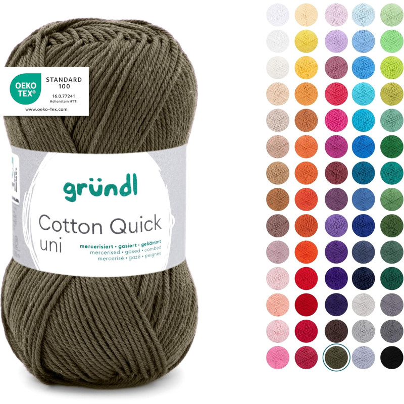 Gründl Laine Cotton Quick uni - laine fine pour crocheter - fil à tricoter – fil à crocheter – brillant et doux pour la peau – 1