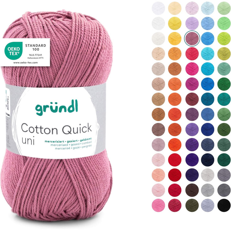 Gründl Laine Cotton Quick uni - laine fine pour crocheter - fil à tricoter – fil à crocheter – brillant et doux pour la peau – 1