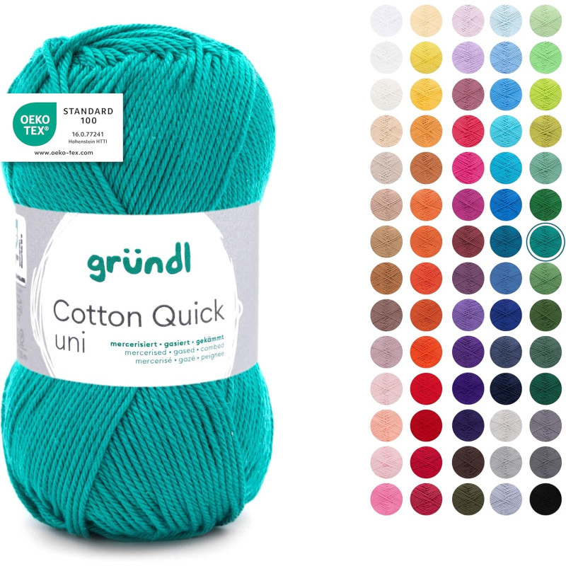 Gründl Laine Cotton Quick uni - laine fine pour crocheter - fil à tricoter – fil à crocheter – brillant et doux pour la peau – 1