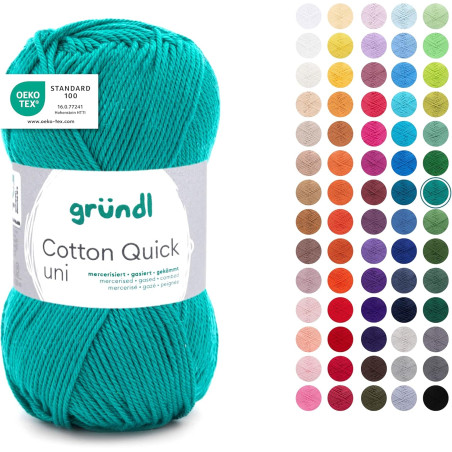 Gründl Laine Cotton Quick uni - laine fine pour crocheter - fil à tricoter – fil à crocheter – brillant et doux pour la peau – 1